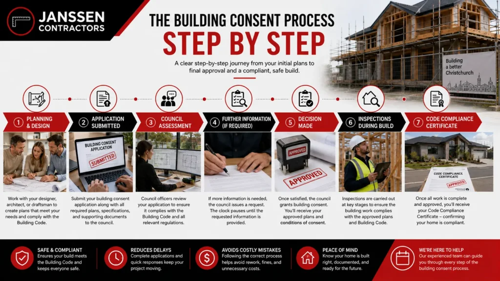 Step-by-step building consent process from planning to approval in Christchurch.