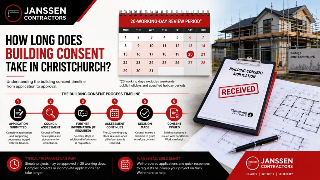 Building consent processing timeline showing approval stages in Christchurch.