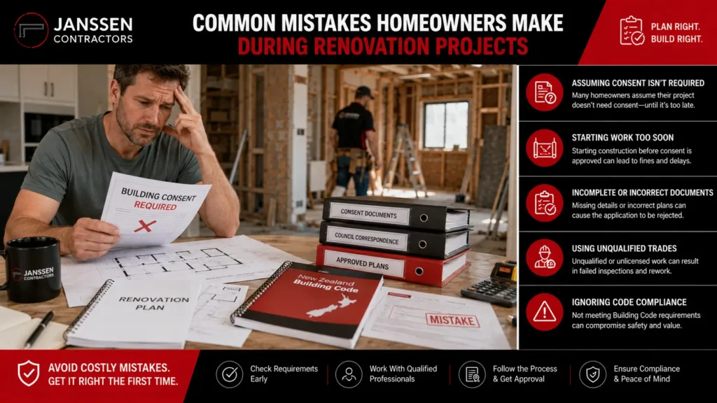 Common building consent mistakes homeowners make during Christchurch renovations.