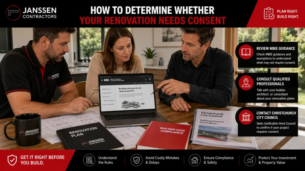 Homeowner determining whether renovation work requires building consent in Christchurch.