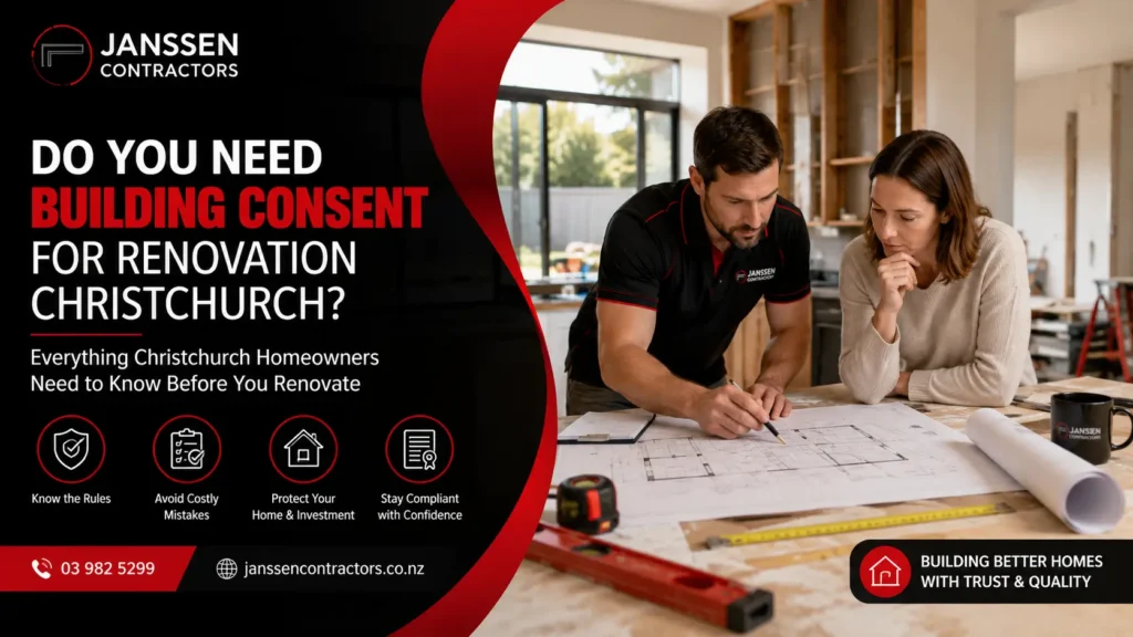 Homeowner discussing building consent requirements for renovation Christchurch with a building professional.