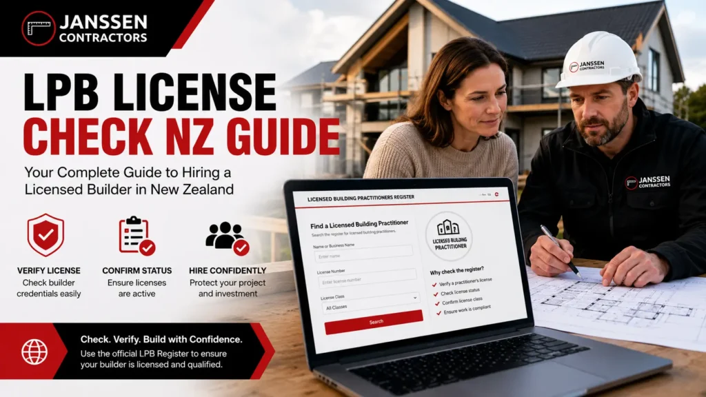 Homeowner performing an LPB license check NZ before hiring a licensed builder.