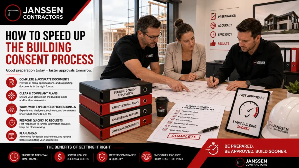 Building professionals preparing complete documentation to speed up consent approvals.